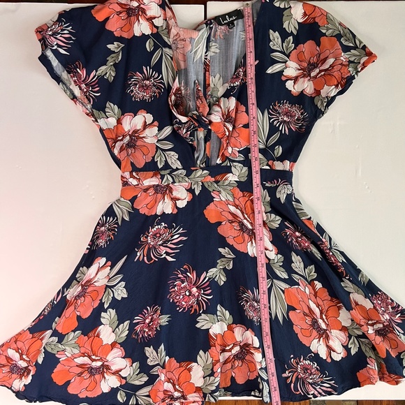 Lulus Botanic of Time Blue Floral Print Tie-Front Skater Dress Size Small - Picture 13 of 13
